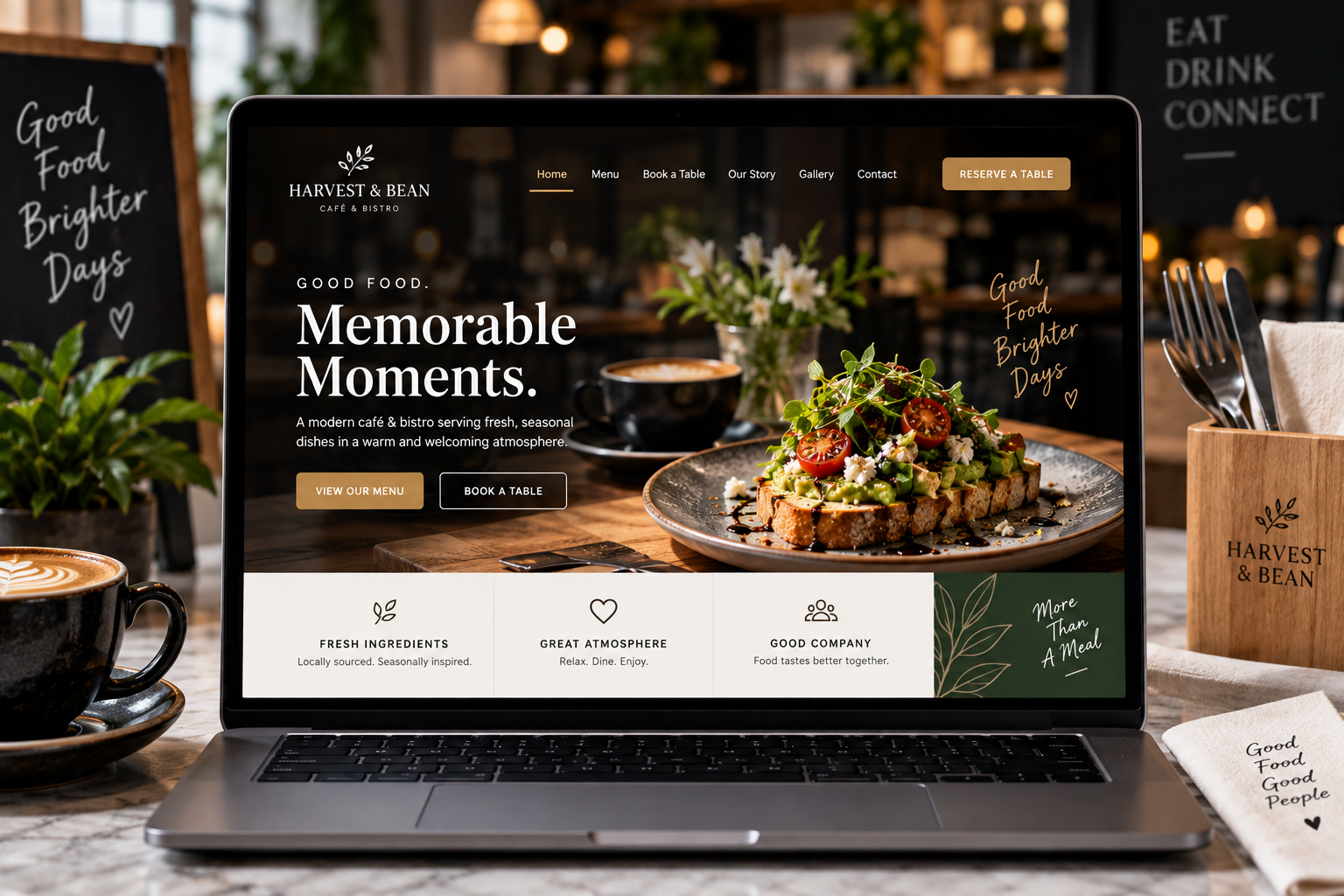 Café and bistro restaurant website mockup