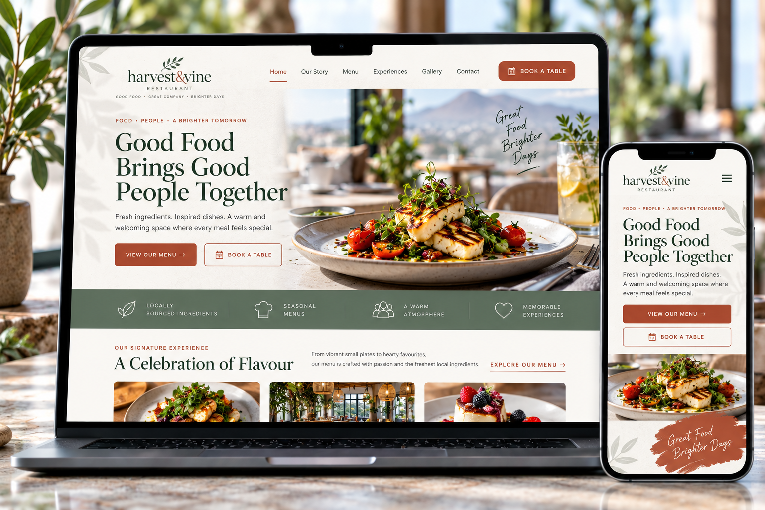 Fine dining restaurant website mockup